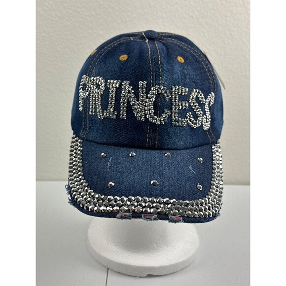 Princess Rhinestone Denim Cap For Women’s Adjustable Bling Hat Bedazzled Brim - Picture 1 of 8